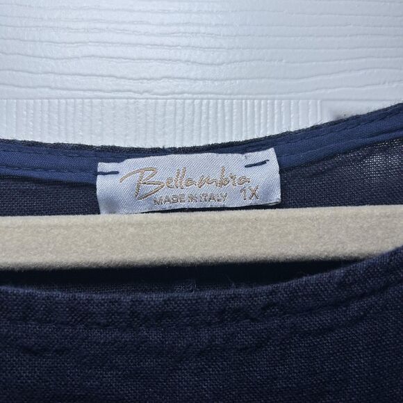 Bellambra Dress Womens 1X Blue Linen Crochet Hem Made In Italy Tunic Knee Length - Picture 3 of 9